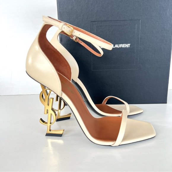 SAINT LAURENT Opyum Beige Leather Ankle Strap Open Toe Heel Sandals Sz 39 NWT - Picture 3 of 15